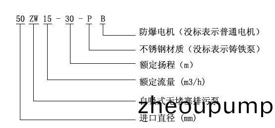 ZWB防(fang)爆自吸式無(wu)堵(du)塞(sai)排(pai)汚(wu)泵型(xing)號意(yi)義